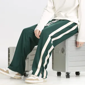 Men's loose casual wide-leg sweatpants with contrast side stripes and comfortable drawstring.