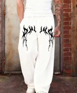 Pantalón de chándal ancho con estampado gótico Y2K para hombres y mujeres streetwear.
