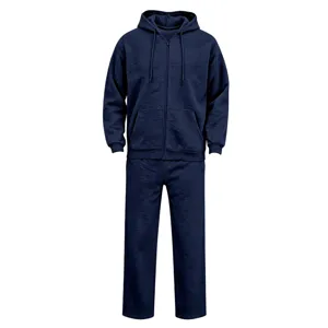 Herren Fleece Kapuzenjacke und Jogginghose Trainingsanzug, marineblau sportlicher Freizeitanzug.