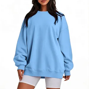 Sweat-shirt ample uni a col rond pour femmes et hommes, vetement confortable d'automne.