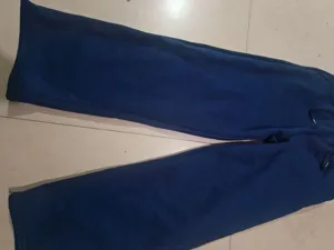 Men's casual fleece lined sweatpants detail view, solid navy blue loose wide leg warm winter pants