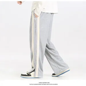 Men loose casual wide leg sweatpants with side stripes comfortable streetwear trousers