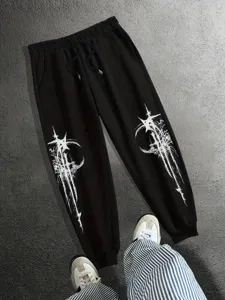 Y2K estampado gotico suelto con cordon pantalon de chandal hombre mujer streetwear