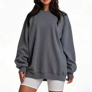 Sweat-shirt Col Rond Décontracté Unisexe Couleur Unie Manches Longues Pull Coupe Ample Haut Basique Pour Quotidien Automne Hiver