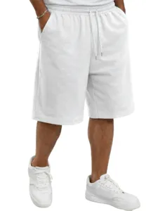 Heren casual witte gebreide shorts met trekkoord, comfortabele losse korte broek.
