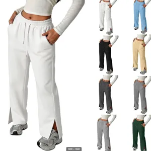 Pantalones de Chándal Anchos y Sueltos Casuales para Mujer Cintura Alta Cordón Abertura Lateral Pantalón Largo Otoño