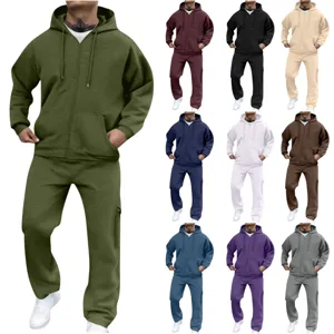 Survêtement Thermique d'Hiver pour Homme en Polaire avec Sweat à Capuche zippé et Pantalon de Jogging Décontracté Manches Longues