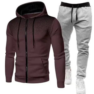 Mens fleece tracksuit set zip up hoodie and sweatpants with gradient dot design for autumn winter