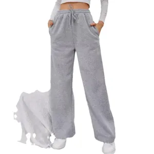 Women's high waist fleece lined sweatpants casual loose wide leg fleece jogger pants gray