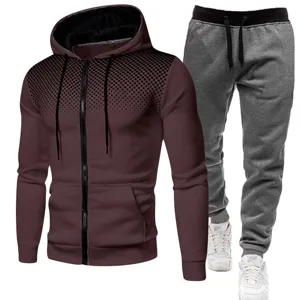 Men women zip up hoodie sweatpants set gradient dot print autumn winter casual sportswear