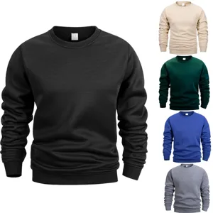 Felpa Casual da Uomo a Manica Lunga Girocollo Tinta Unita Foderata Top Pullover per Uso Quotidiano Esterno