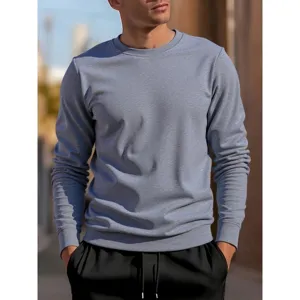 Felpa uomo tinta unita girocollo manica lunga pullover casual sportivo primavera.