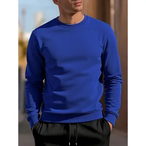 Felpa sportiva girocollo unisex blu reale tinta unita, ideale per primavera all'aperto.