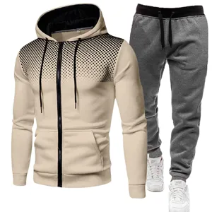 Detailed view of the autumn fleece-lined polka dot zip hoodie and sweatpants tracksuit set.
