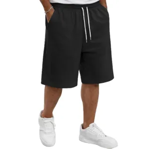 Heren zwarte trekkoord casual gebreide korte broek, comfortabele losse sportshorts.
