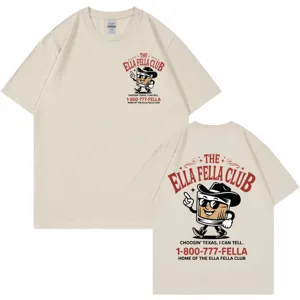 Classic beige short-sleeve t-shirt with retro cowboy graphic print for men and women.