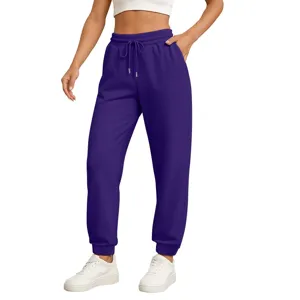 Comfortable purple casual sweatpants with high waist and drawstring design for women daily wear.