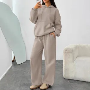 Effen kleur fleece hoodie en wijde trainingsbroek tracksuit set voor dames casual.
