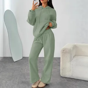Dames effen hoodie en rechte joggingbroek trainingspak set voor herfst en winter.