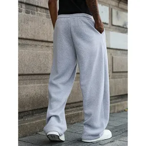 Men's casual loose grey sweatpants street style comfortable wide leg jogger trousers