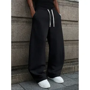 Men's Casual Fleece Lined Sweatpants Loose Straight Leg Drawstring Athletic Long Pants Winter Thermal Joggers