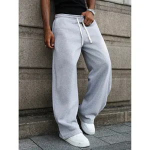 Men's loose fit casual drawstring sweatpants streetwear comfortable grey long trousers