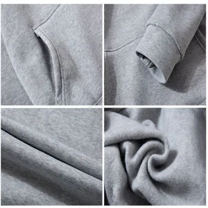 Vue rapprochée du sweat gris montrant la poche, les poignets et la doublure polaire.