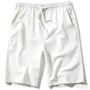 Men's Casual Cotton Linen Shorts Summer Breathable Beach Five-Point Loose Fit Solid Color Regular Fit Daily Wear Trouser