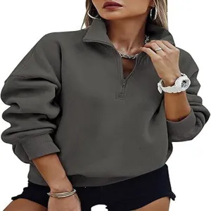 Women quarter zip sweatshirt casual long sleeve pullover oversized stylish top for autumn
