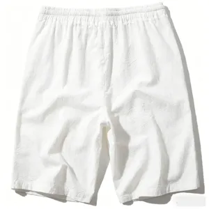 Men's breathable cotton linen casual shorts, comfortable summer beach five-point trousers.