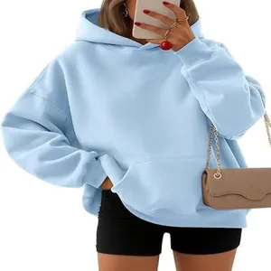 Felpa con cappuccio oversize in pile azzurro chiaro con spalle scese casual unisex