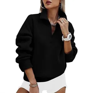 Women's Stand Collar Half Zip Sweatshirt Y2K Long Sleeve Casual Loose Pullover Top Fall Fashion Streetwear