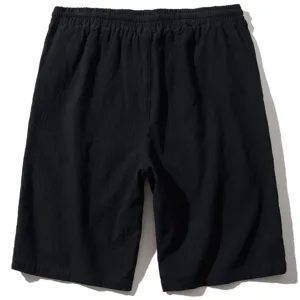 Detailed view of the black cotton linen men casual shorts, showing fabric and waistband.