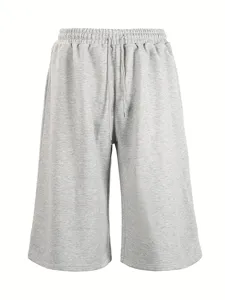 Mens grey solid color loose wide leg casual sweat shorts comfy streetwear summer apparel