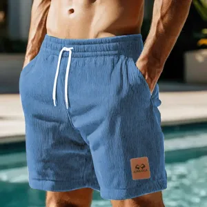 Herren Sommer Freizeithose Kord Sport Shorts lose Passform Strandshorts blau mit Kordel