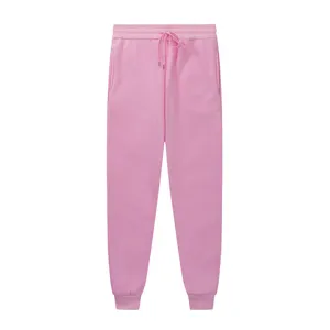Pink fleece sweatpants casual running fitness trousers with adjustable drawstring pockets.