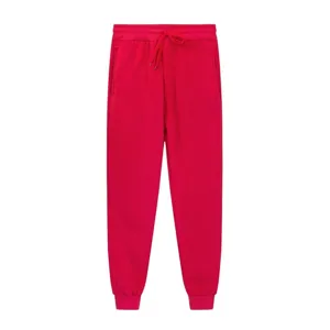 Comfortable red unisex fleece sweatpants with elastic drawstring waist and cuffed ankles.