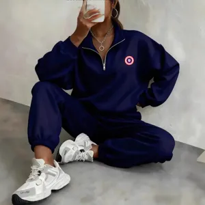 Conjunto de Sudadera con Cuello Cisne y Cremallera de Cuarto y Pantalones de Chándal con Puños para Mujer Atuendo Casual de Dos Piezas