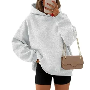 Unisex Oversized Fleece Hoodie Long Sleeve Drop Shoulder Solid Color Casual Pullover Sweatshirt