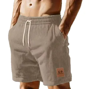 Herren Vintage Cord Shorts Sommer lose Freizeithose Kordelzug khaki Streetwear Sportbekleidung