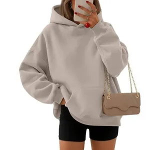 Oversized fleece lined hoodie for women casual loose drop shoulder hooded sweatshirt top