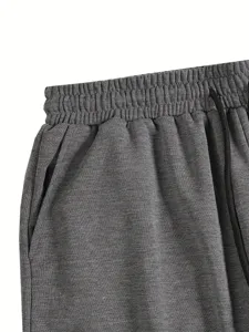 Men casual shorts detail, dark grey elastic drawstring waist and pocket design for summer style.