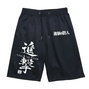 Anime attack on titan printed black casual shorts detail view comfortable fabric style