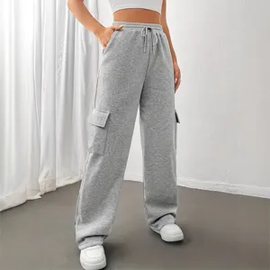 Pantaloni Cargo Casual Larghi Tinta Unita da Donna con Vita Elastica e Coulisse