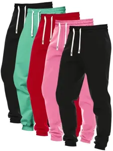 Damen einfarbige Kordelzug Jogginghose bequeme sportliche Freizeithose Set 5Stk.