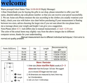 Detailed size chart and measurement guide for women casual pants and sweatpants.