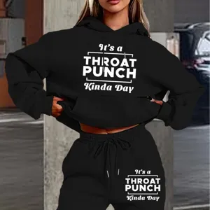 Women's Fleece Lined Hooded Sweatshirt And Sweatpants Set Casual Letter Print Long Sleeve Hoodie Two Piece Outfit
