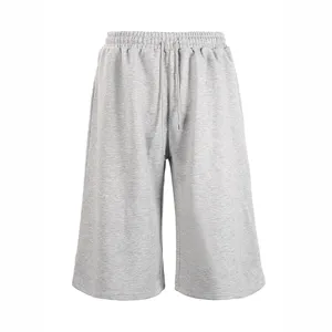 Men's casual loose grey sweatshorts elastic waist wide leg cropped shorts for summer daily wear