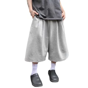 Men's casual solid color loose wide-leg cropped shorts summer streetwear grey athletic pants