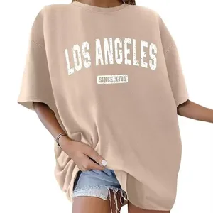 Uebergroesses beiges T-Shirt fuer Damen und Herren Baumwolle Druck Hauptansicht Vorderseite